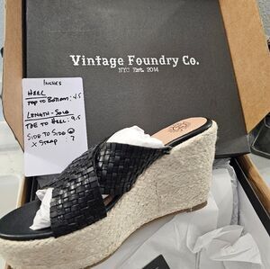 NWT Vintage Foundry Espadrille Wedge Sandals 9.5 Festival Black Leather Platform
